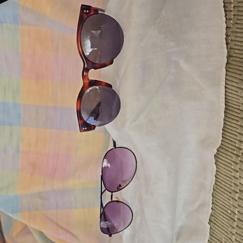 Two Designer Sunglasses; Betsy Johnson black aviators and DKNY Westside style